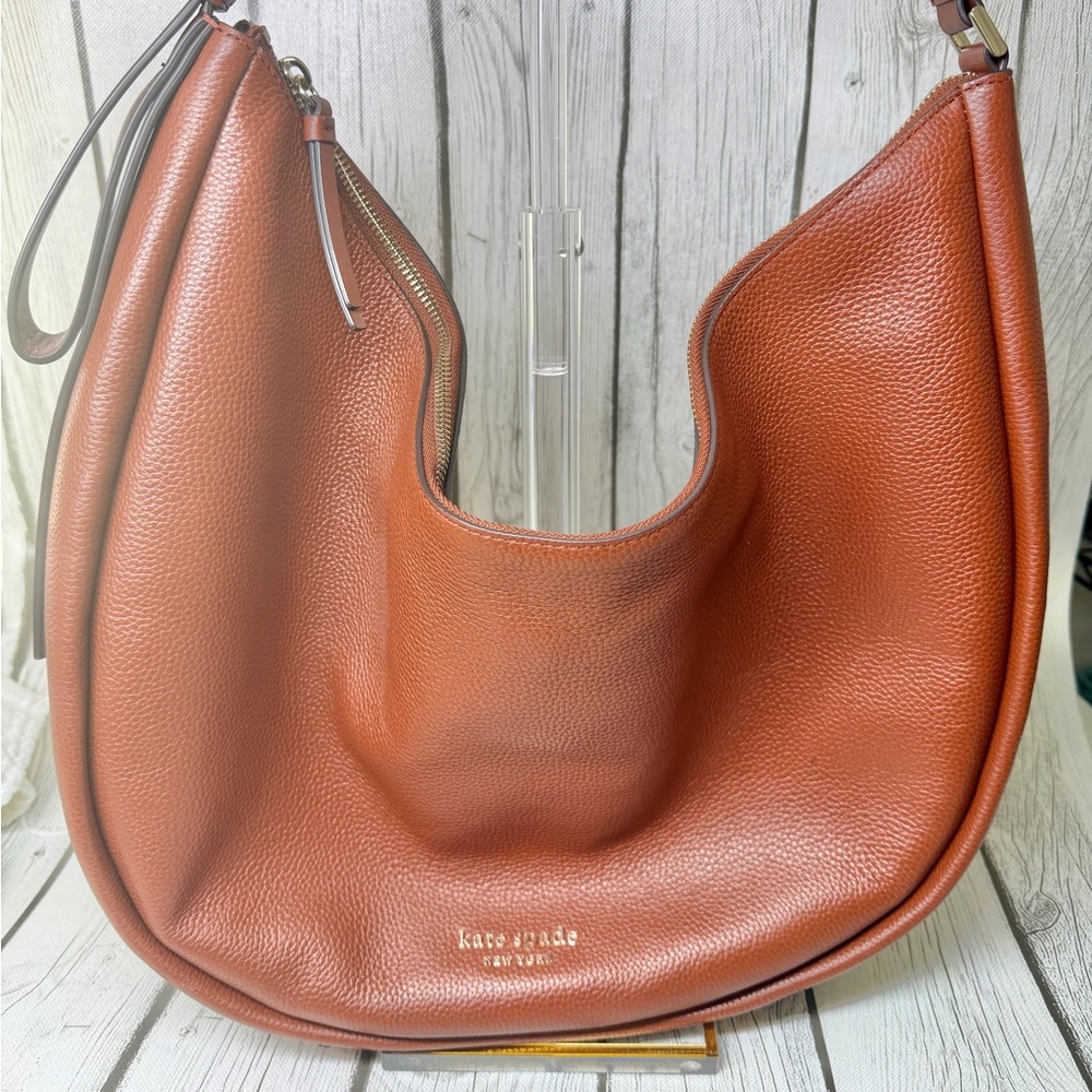 PRE LOVED Kate Spade New York Rust Smile Large Pebbled Leather Shoulder Bag - Picture 2 of 10